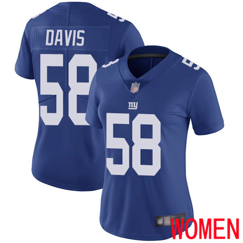 Women New York Giants #58 Tae Davis Royal Blue Team Color Vapor Untouchable Limited Player Football NFL Jersey